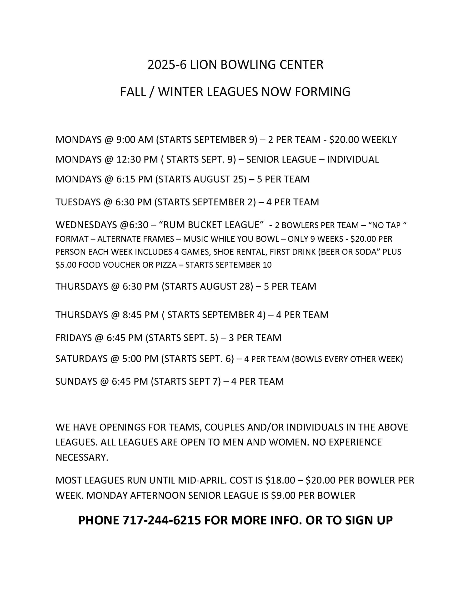 FALL LEAGUES